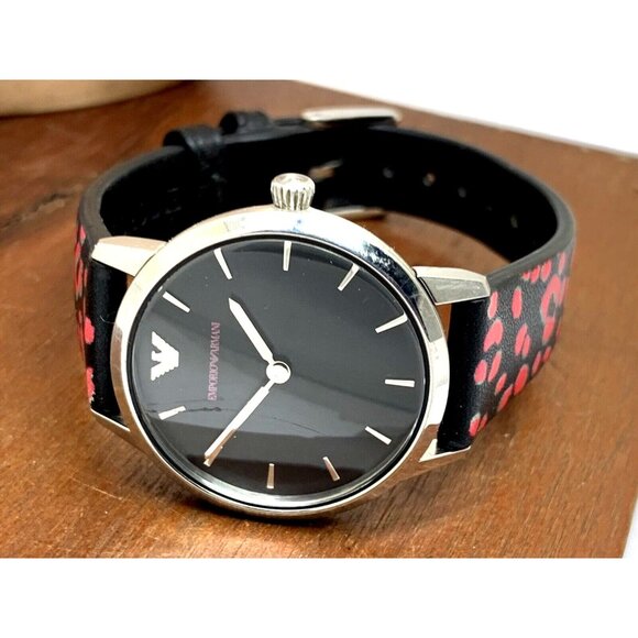Emporio Armani Women's Watch AR11262 Black Red Leather Band 32mm USED - Picture 7 of 13